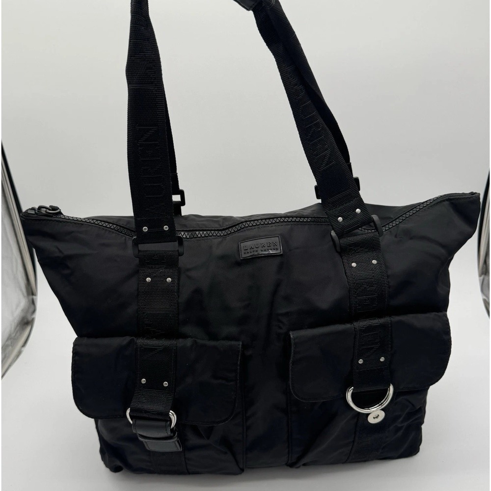 Lauren Ralph‎ Lauren Black Nylon Satchel Shoulder Bag 16x15x7 VTG 90s Read